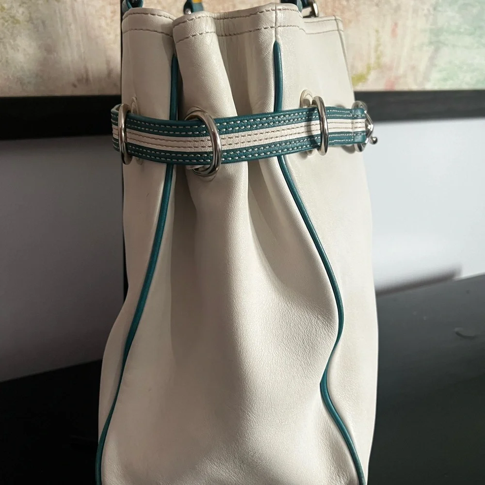 Vintage Y2K 2003 Coach Teal/Yellow/White Hampton Carryall 9286